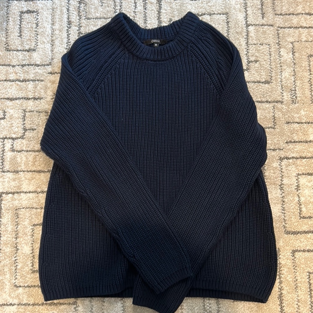 Quince cotton fisherman sweater, navy, size M